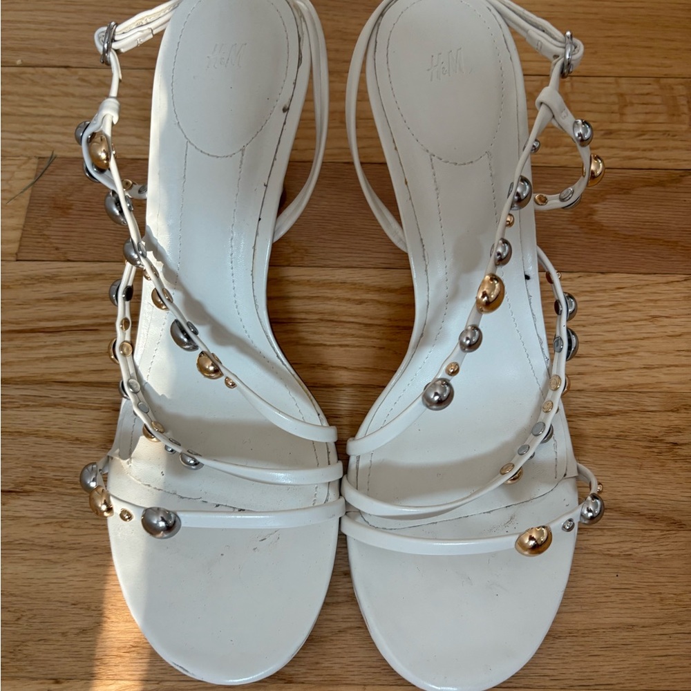 H&M White Sandals with Silver and Gold Beads
